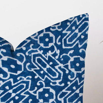 Hand Block Printed Pure Cotton Indigo Blue Cushion Cover