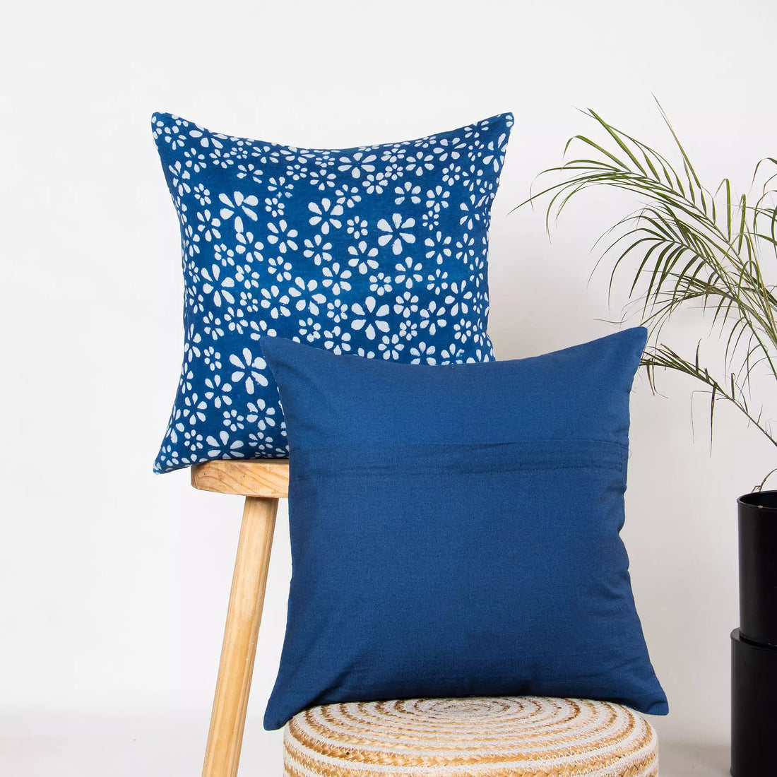 Hand Block Printed Pure Cotton Indigo Cushion Cover