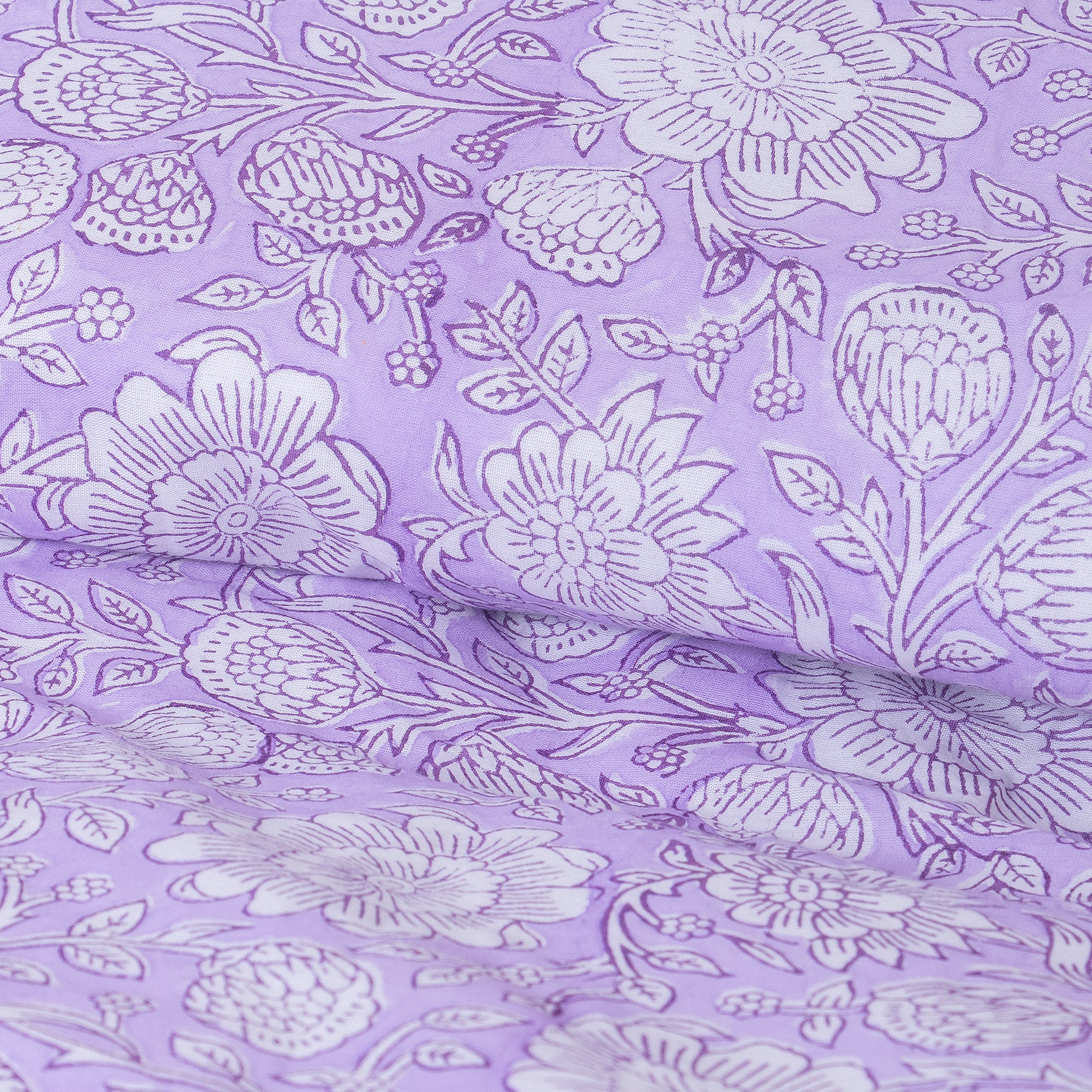 Hand Block Printed Purple Floral Reversible Dohar Quilt Blanket