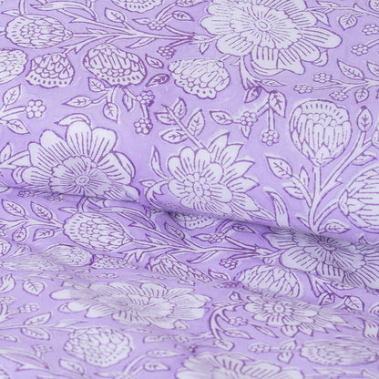 Hand Block Printed Purple Floral Reversible Dohar Quilt Blanket