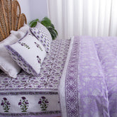Hand Block Printed Purple Floral Reversible Dohar Quilt Blanket