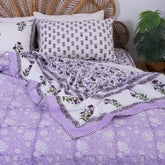 Hand Block Printed Purple Floral Reversible Dohar Quilt Blanket
