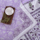 Hand Block Printed Purple Floral Reversible Dohar Quilt Blanket