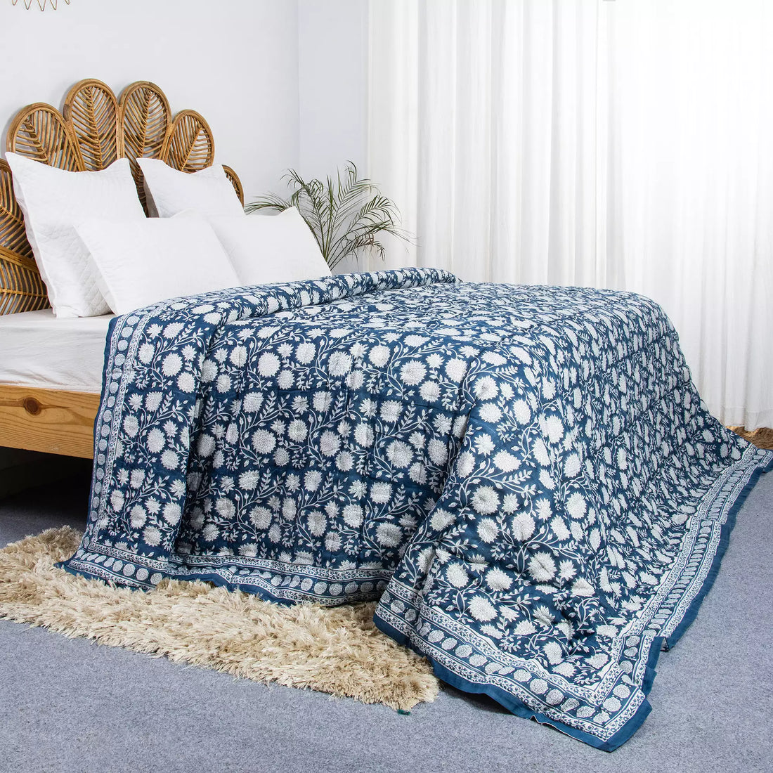Hand Block Printed Reversible Jaipuri Quilts for Winter