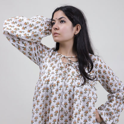 Hand Block Printed V Neck Short Tops