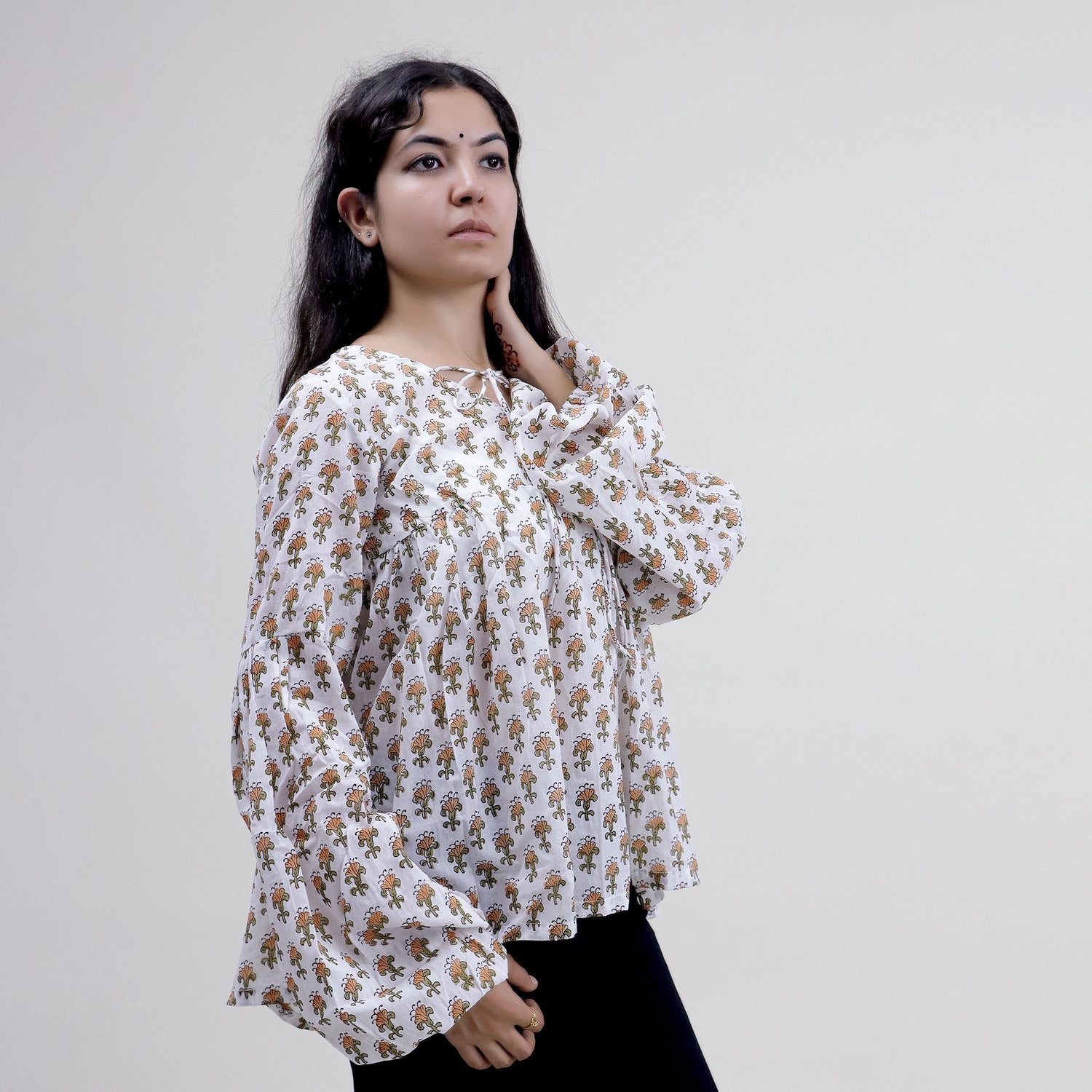 Hand Block Printed V Neck Short Tops