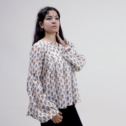 Hand Block Printed V Neck Short Tops