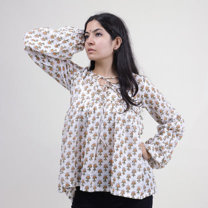Hand Block Printed V Neck Short Tops