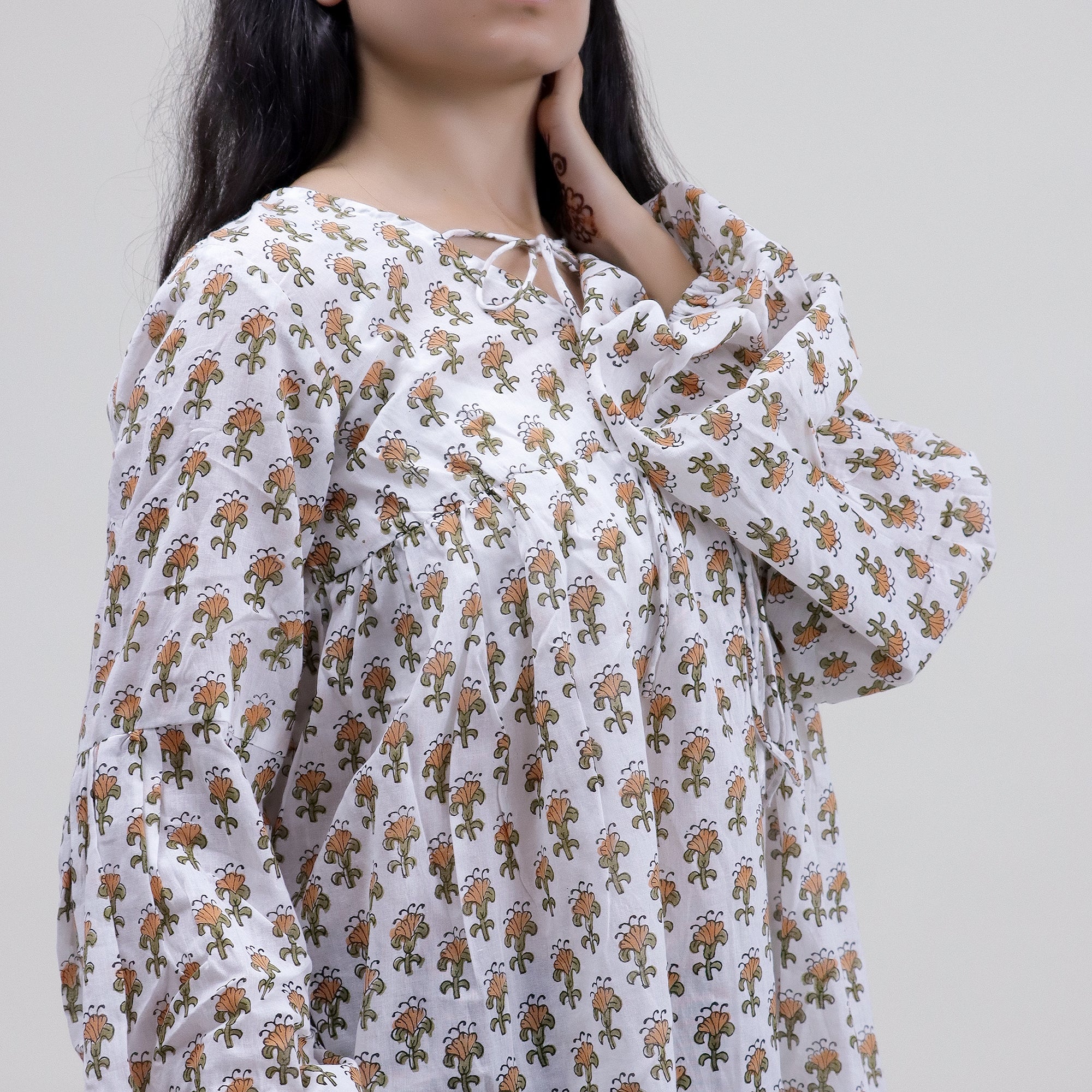 Hand Block Printed V Neck Short Tops