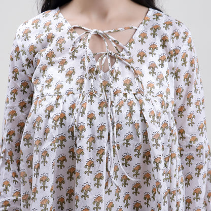 Hand Block Printed V Neck Short Tops