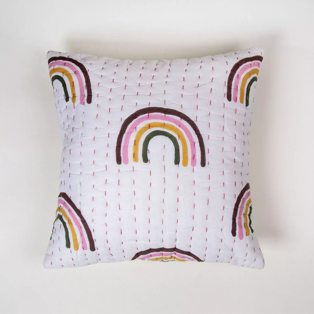 Hand Block Rainbow Quilted Kantha Cushion Covers