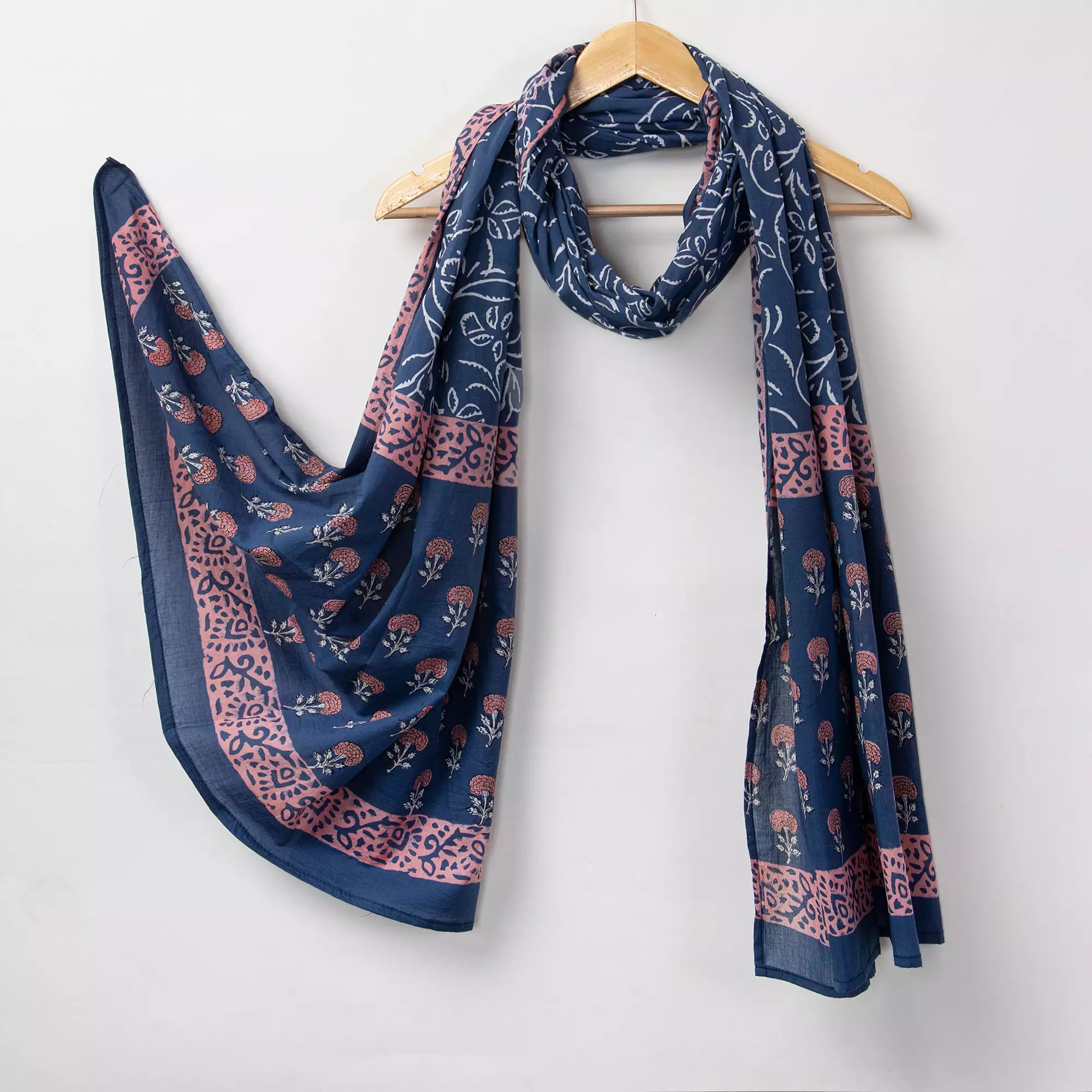 Hand Block Red Floral Printed Cotton Dupatta for Women