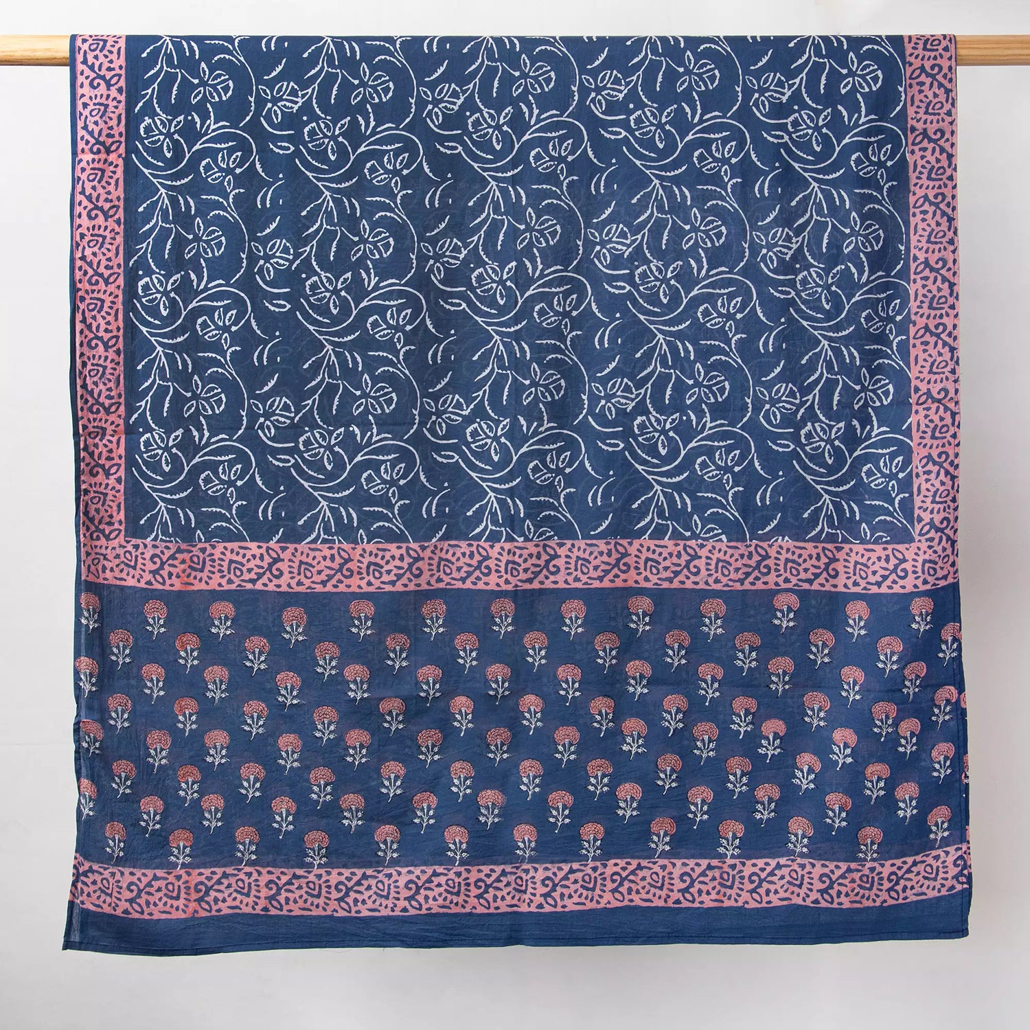 Hand Block Red Floral Printed Cotton Dupatta for Women