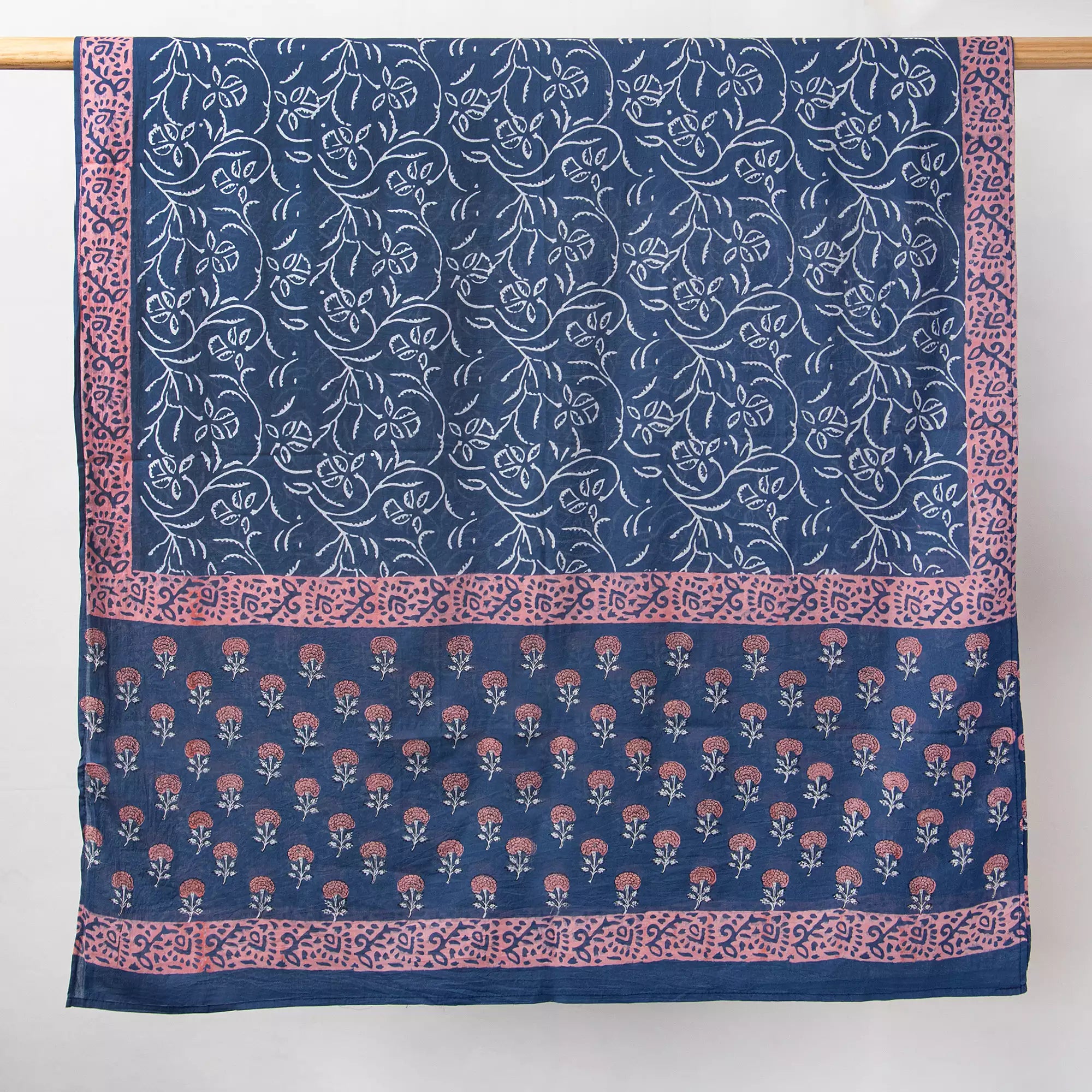 Hand Block Red Floral Printed Cotton Dupatta for Women