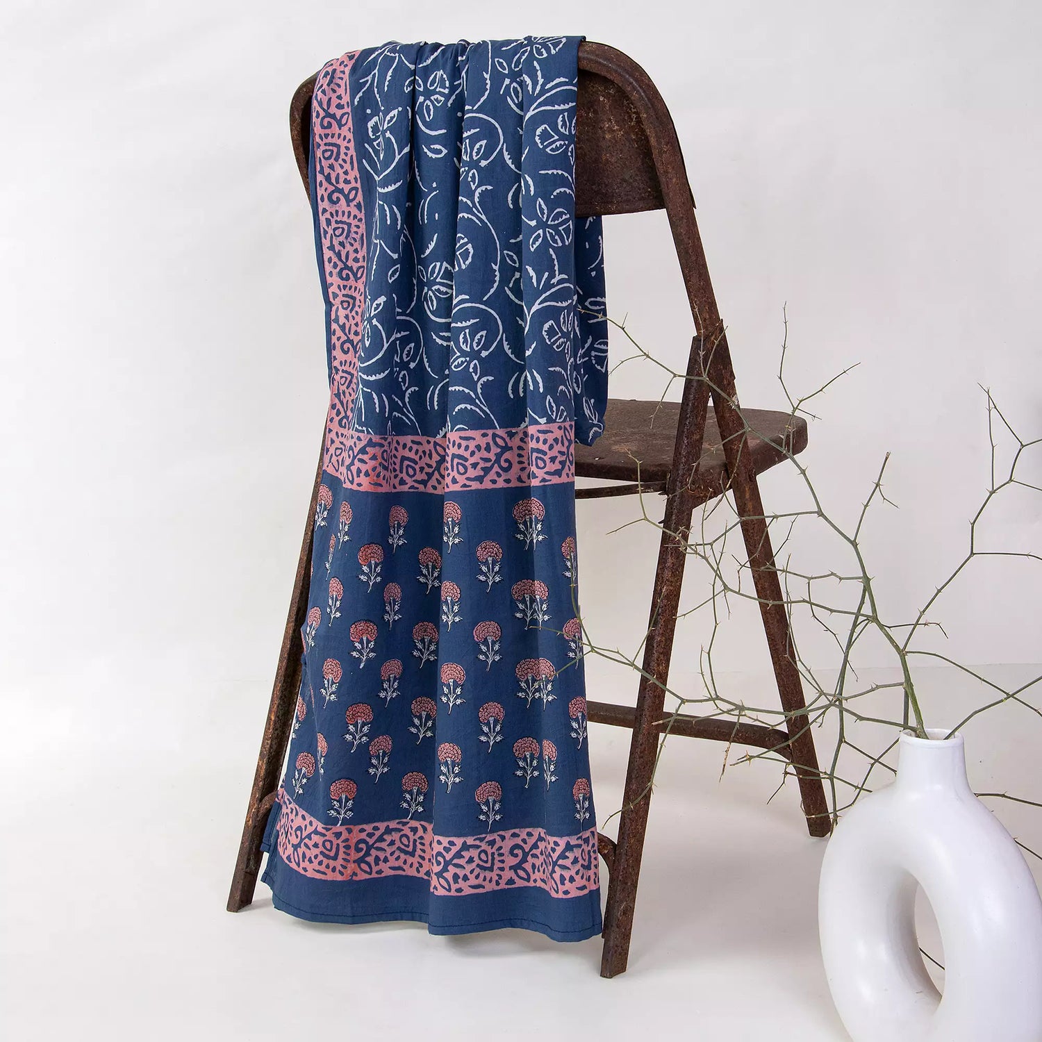 Hand Block Red Floral Printed Cotton Dupatta for Women