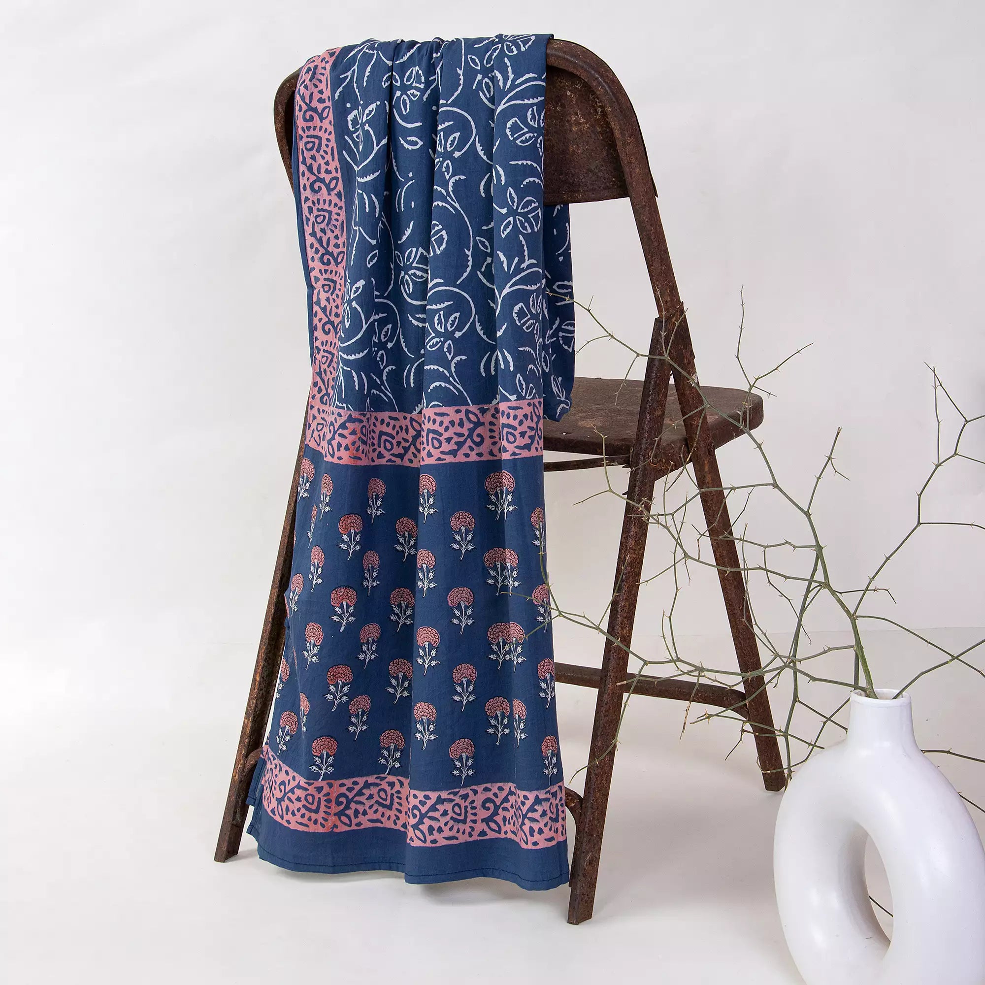 Hand Block Red Floral Printed Cotton Dupatta for Women