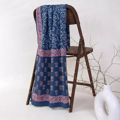 Hand Block Red Floral Printed Cotton Dupatta for Women