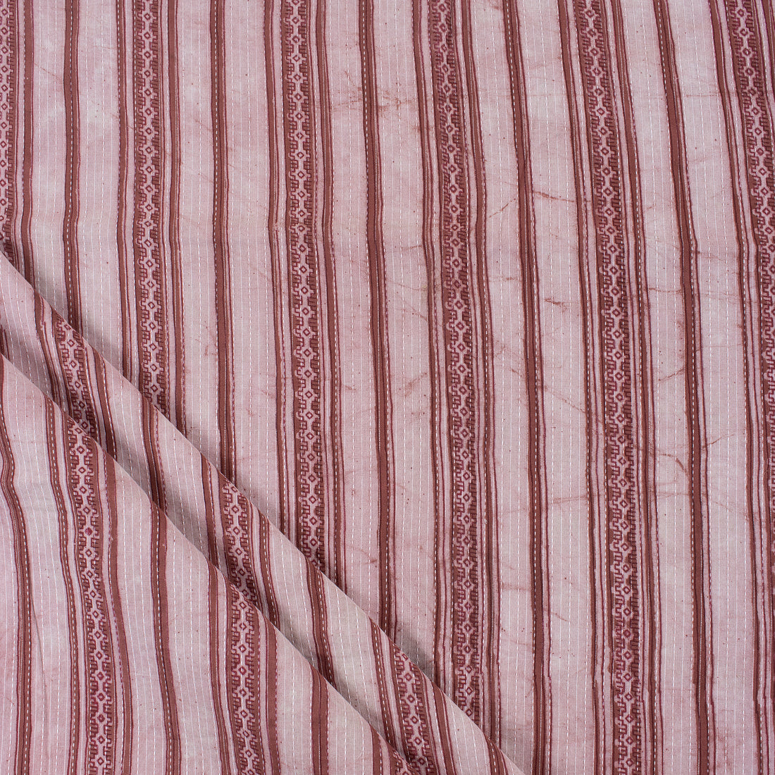 Hand Block Striped Printed Vintage Kantha Fabric