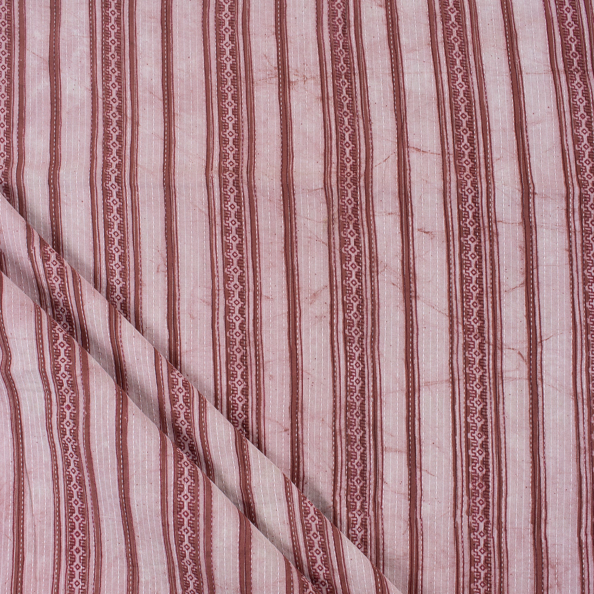 Hand Block Striped Printed Vintage Kantha Fabric
