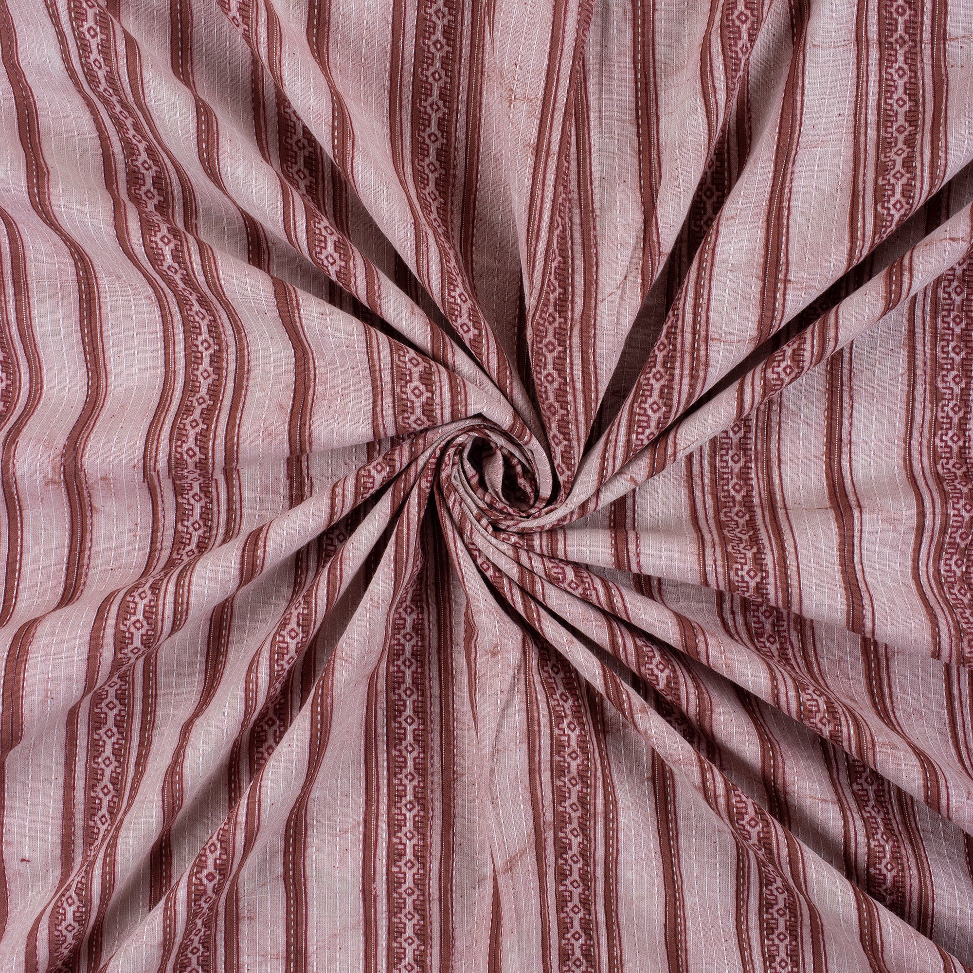 Hand Block Striped Printed Vintage Kantha Fabric