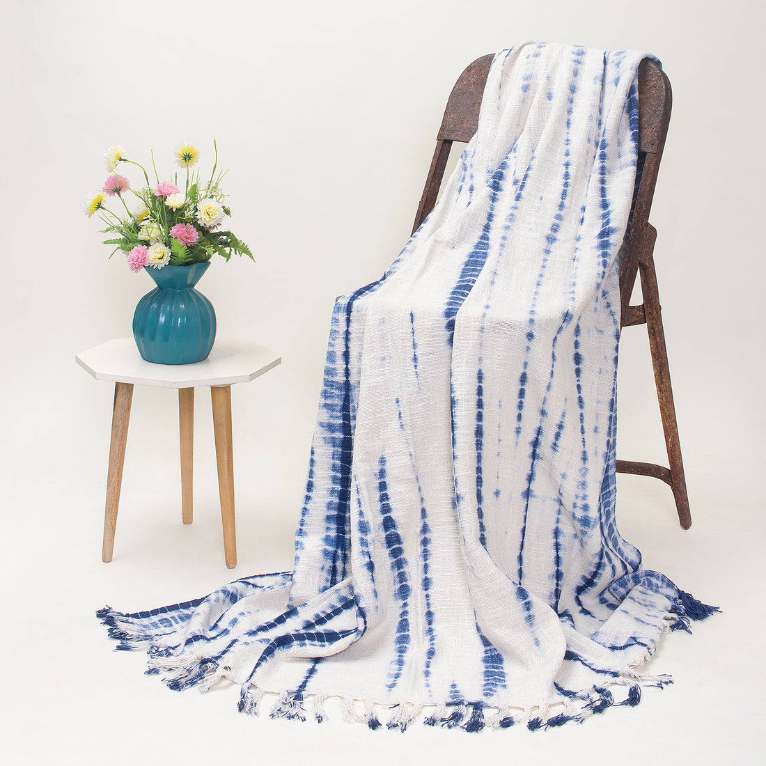 Hand Dyed Blue Tie Dye Cotton Throw Blankets