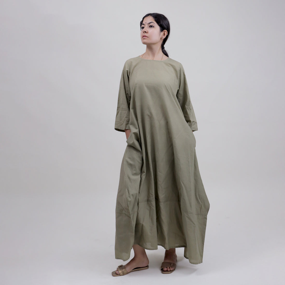 Hand Dyed Solid Green Kaftan For Women