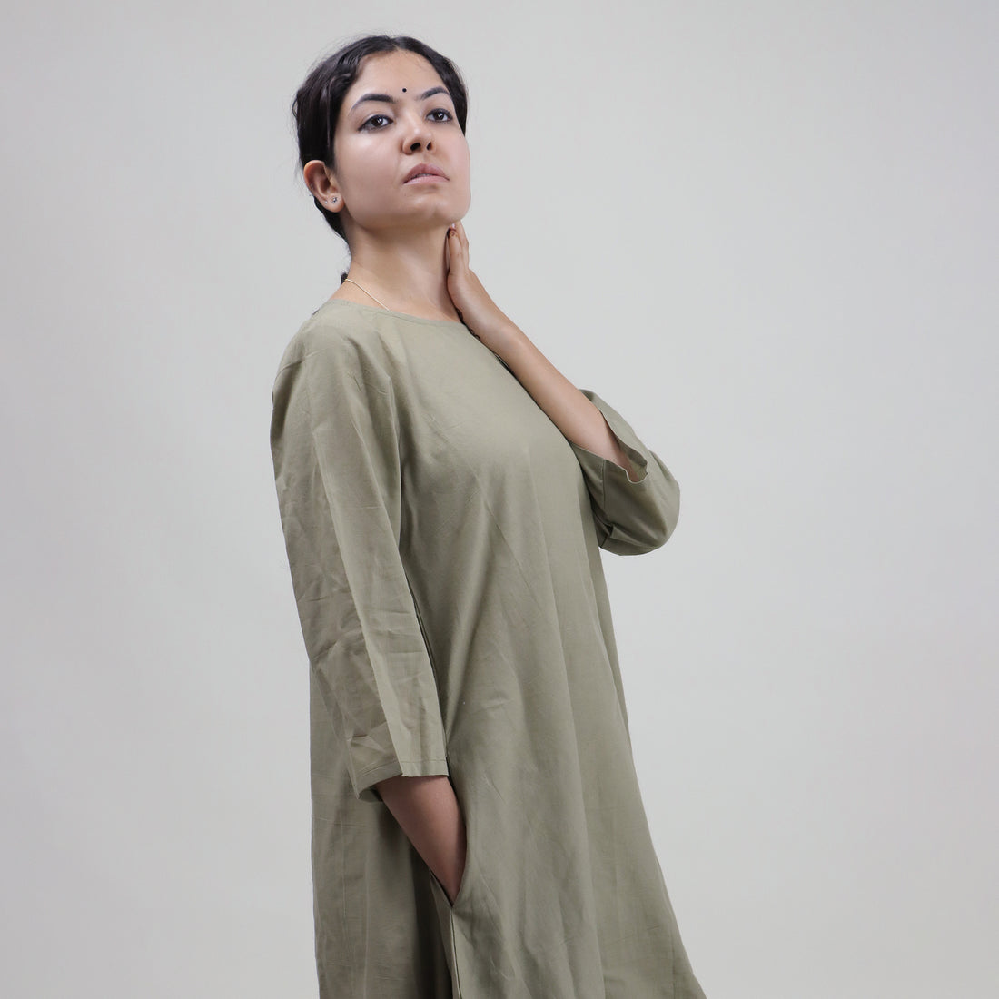 Hand Dyed Solid Green Kaftan For Women