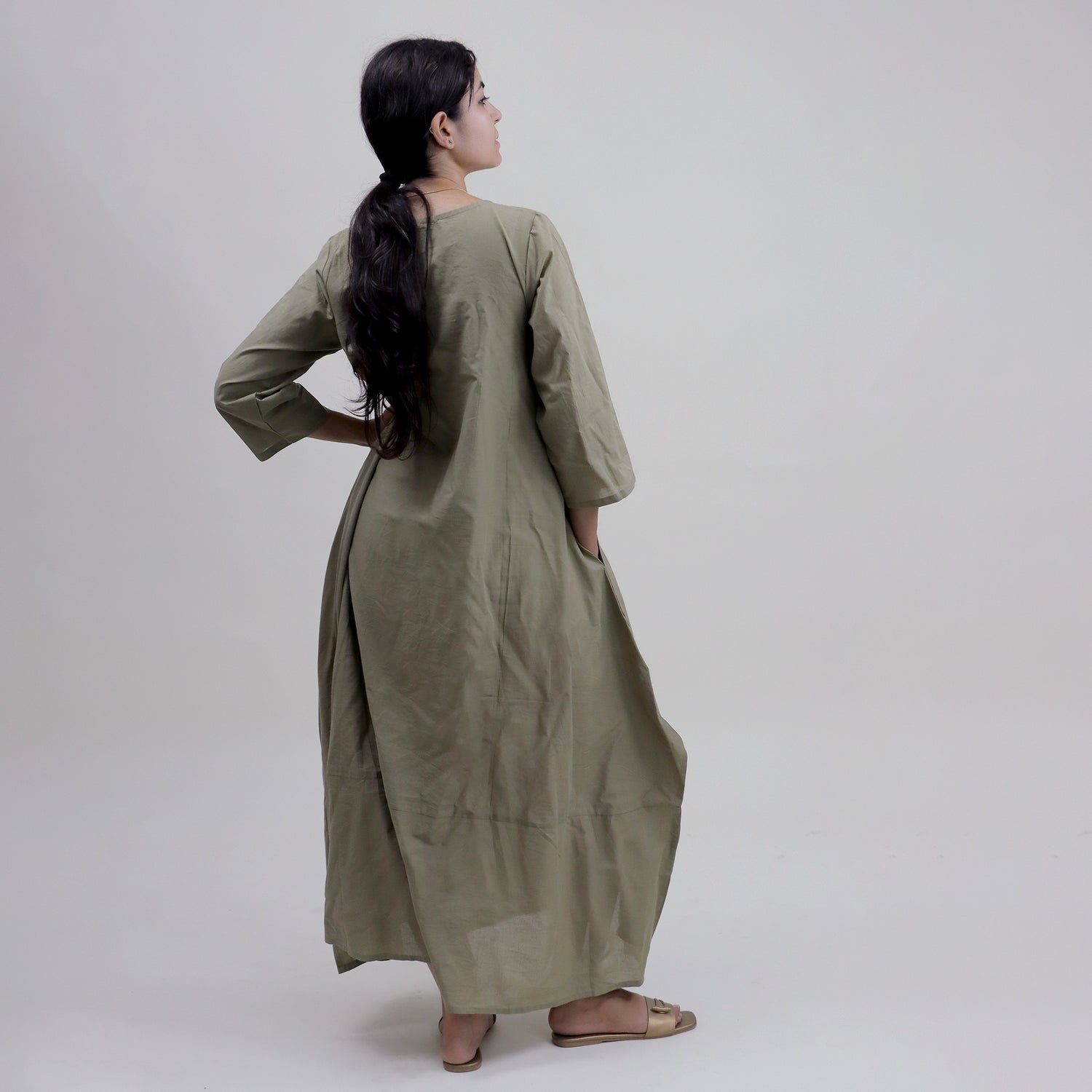Hand Dyed Solid Green Kaftan For Women