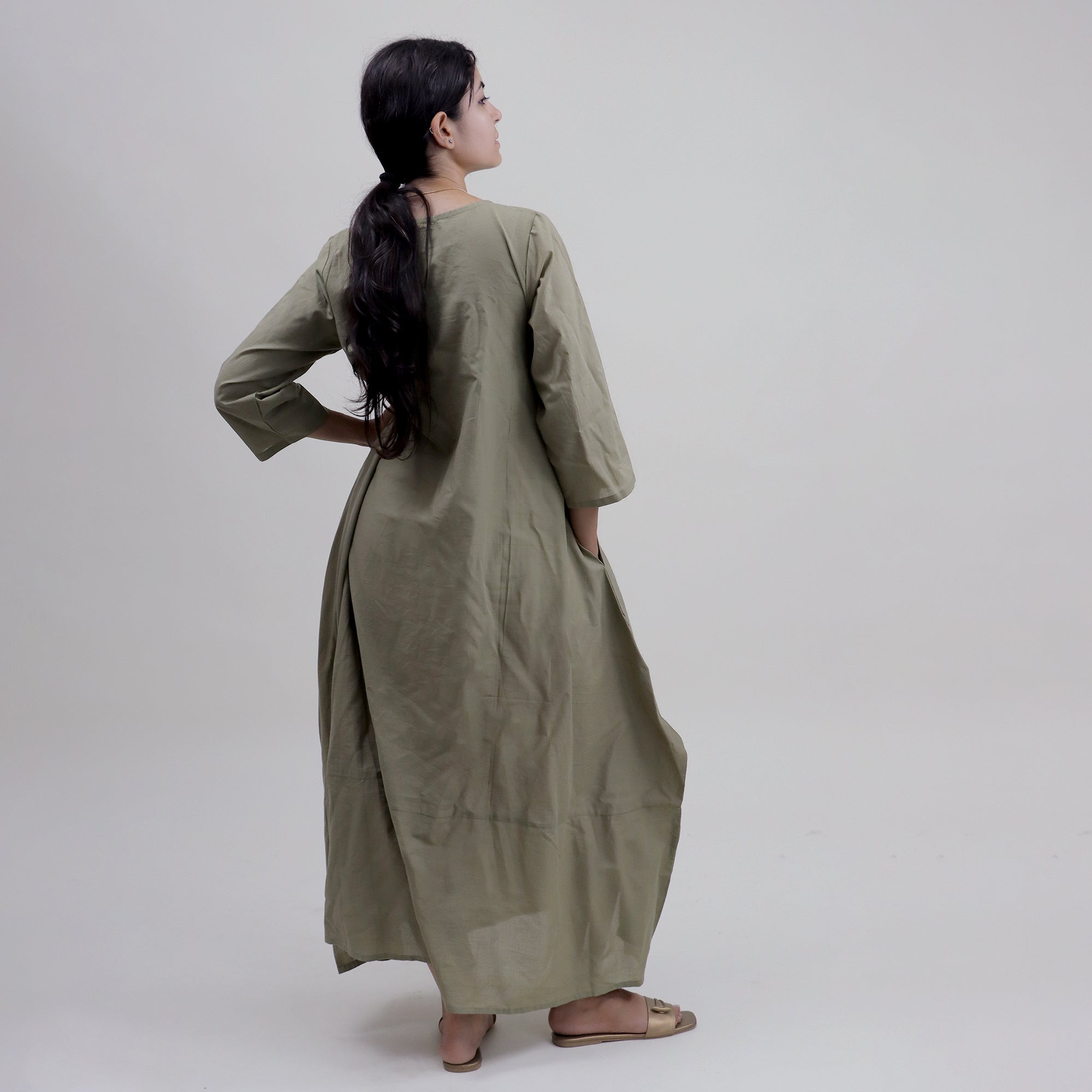 Hand Dyed Solid Green Kaftan For Women