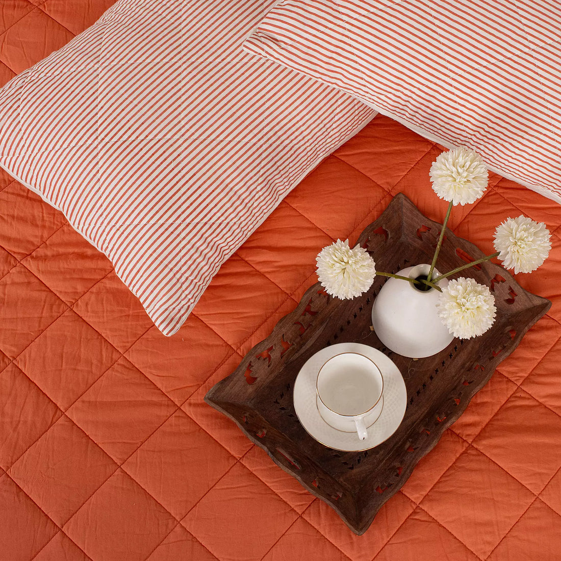 Hand Dyed Solid Orange Cotton Reversible Machie AC Quilt