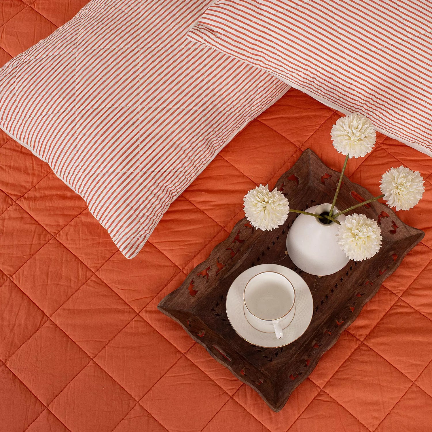 Hand Dyed Solid Orange Cotton Reversible Machie AC Quilt