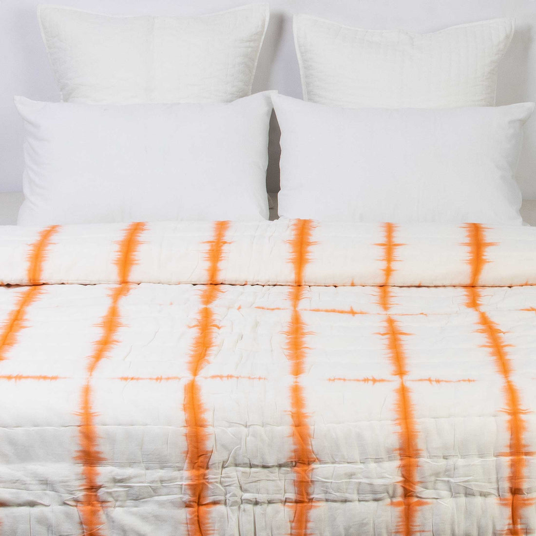 Hand Dyed Tie Dye Orange Striped Jaipuri Cotton Rajai
