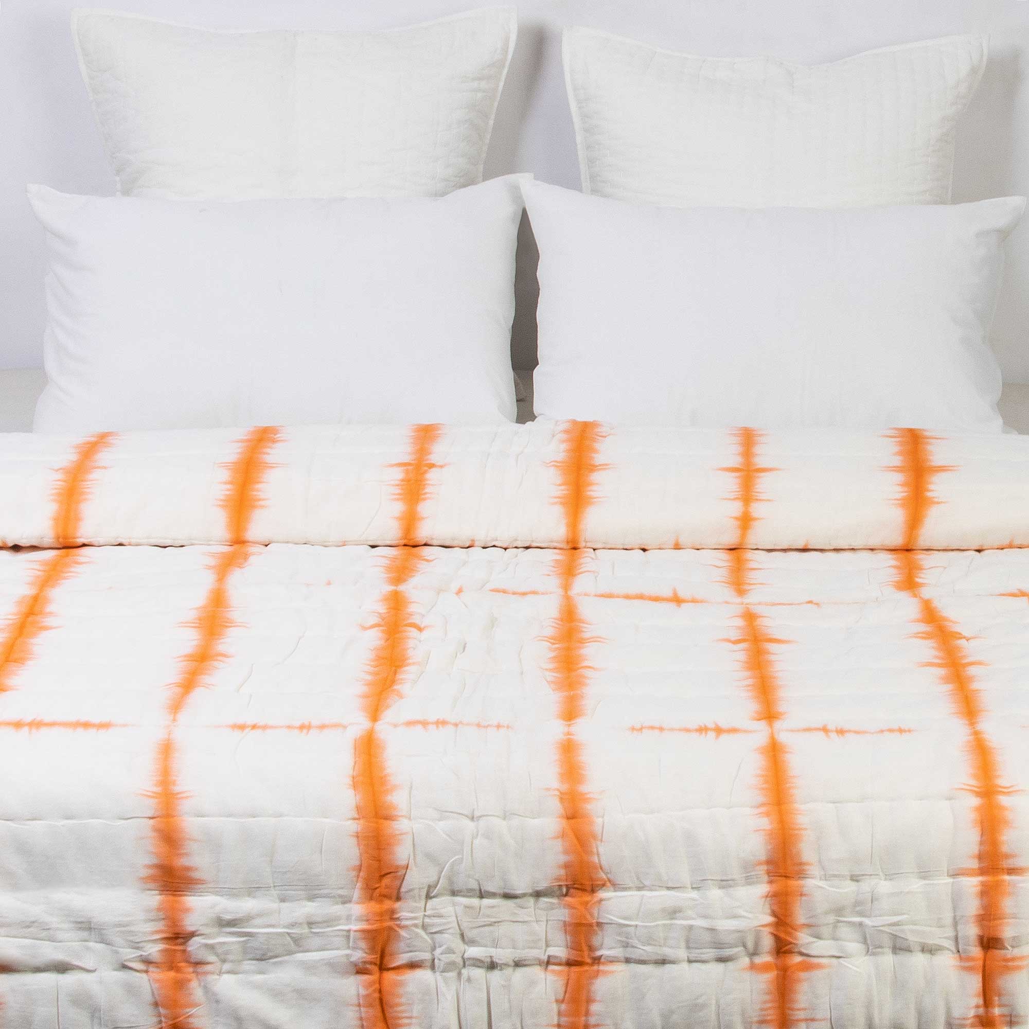 Hand Dyed Tie Dye Orange Striped Jaipuri Cotton Rajai