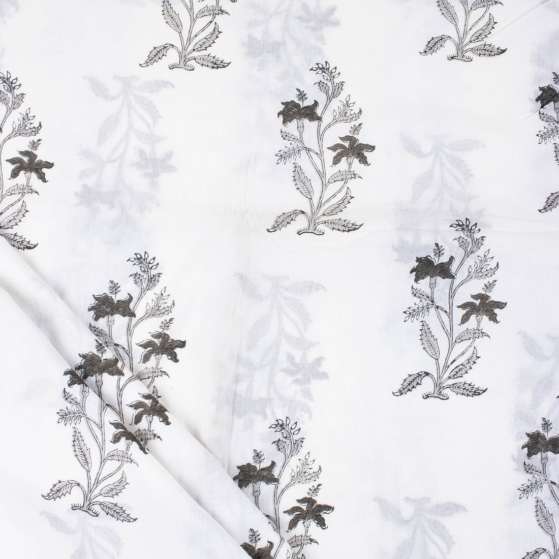 Hand Printed Brown Floral Cotton Indian Fabric