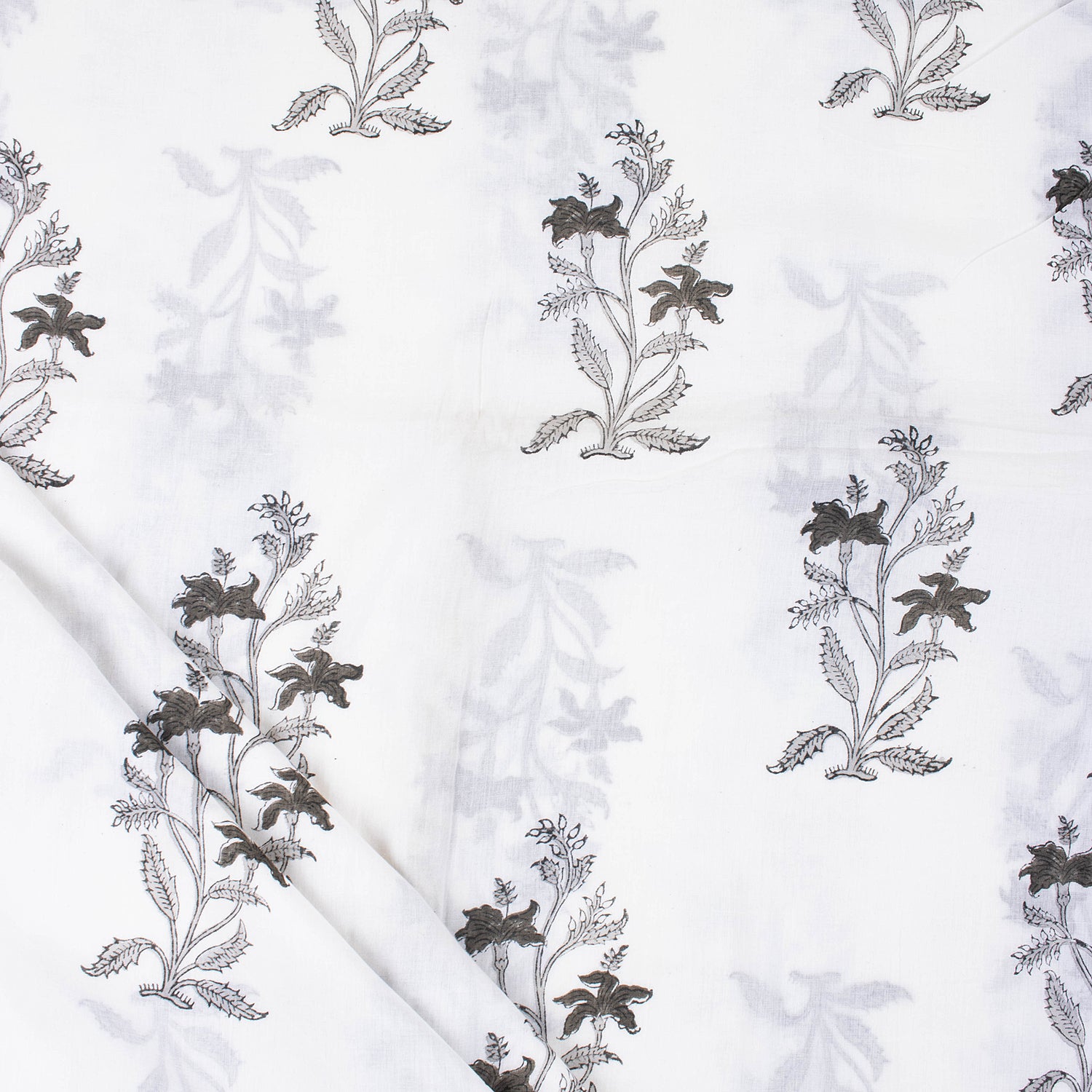 Hand Printed Brown Floral Cotton Indian Fabric