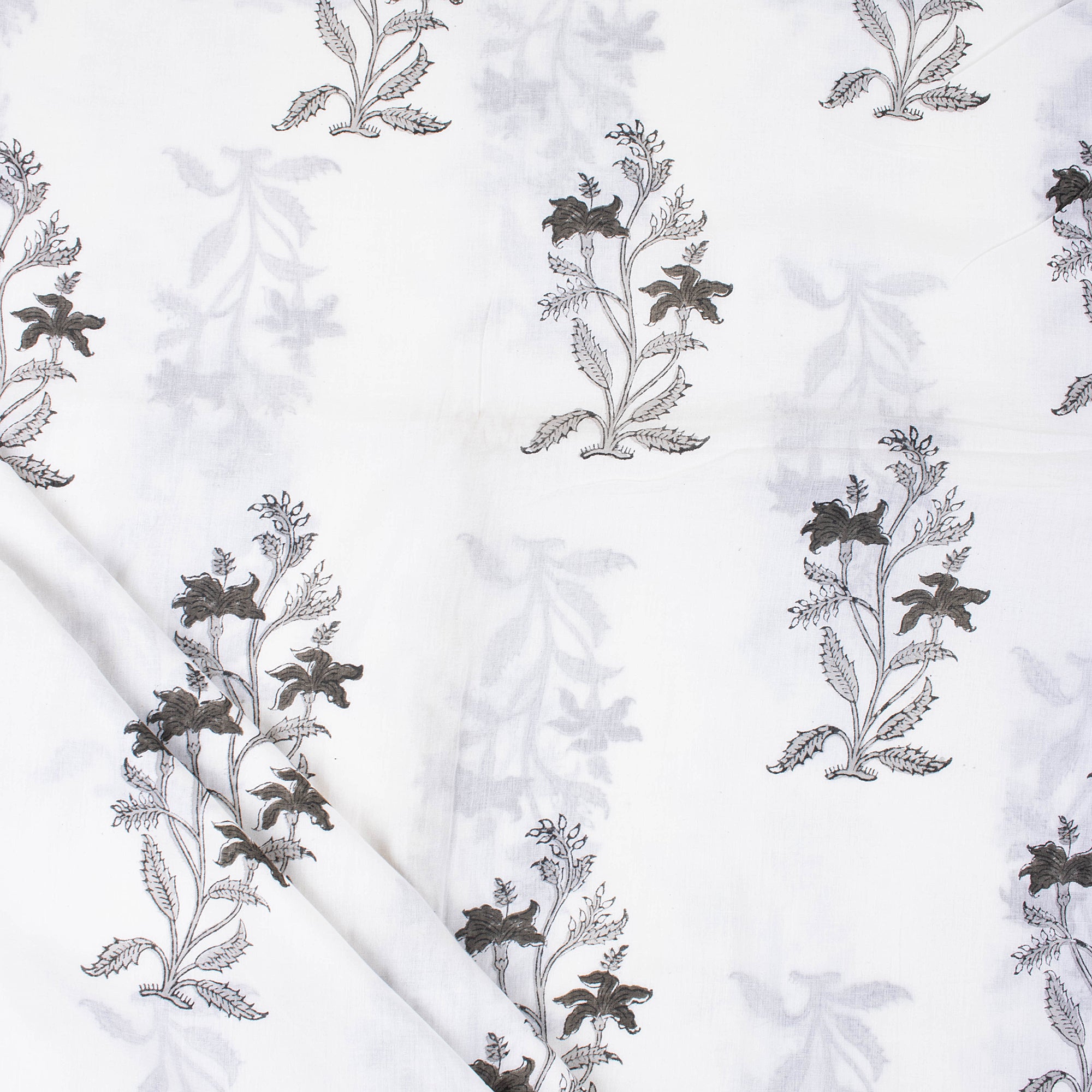 Hand Printed Brown Floral Cotton Indian Fabric