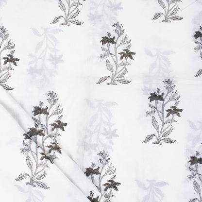 Hand Printed Brown Floral Cotton Indian Fabric