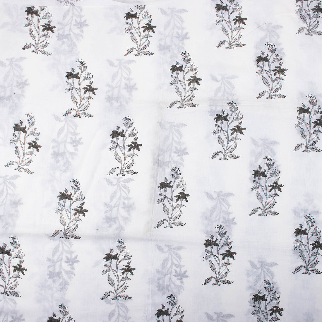 Hand Printed Brown Floral Cotton Indian Fabric