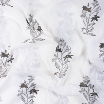 Hand Printed Brown Floral Cotton Indian Fabric