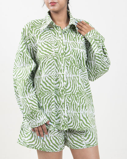 Hand Printed Green Light Cotton Cord Set for ladies