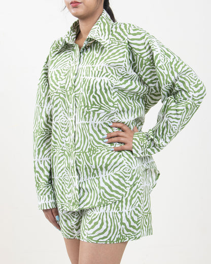 Hand Printed Green Light Cotton Cord Set for ladies