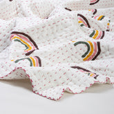 Hand Stitched Indian Rainbow Block Print Kantha Cotton Quilt