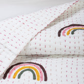 Hand Stitched Indian Rainbow Block Print Kantha Cotton Quilt
