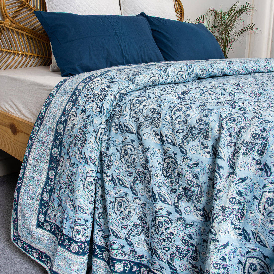 Handmade Blue Floral Dohar AC Blankets