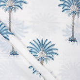 Handmade Blue Palm Tree Block Print Cotton Fabric