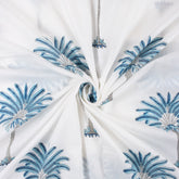Handmade Blue Palm Tree Block Print Cotton Fabric