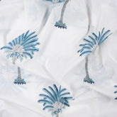 Handmade Blue Palm Tree Block Print Cotton Fabric