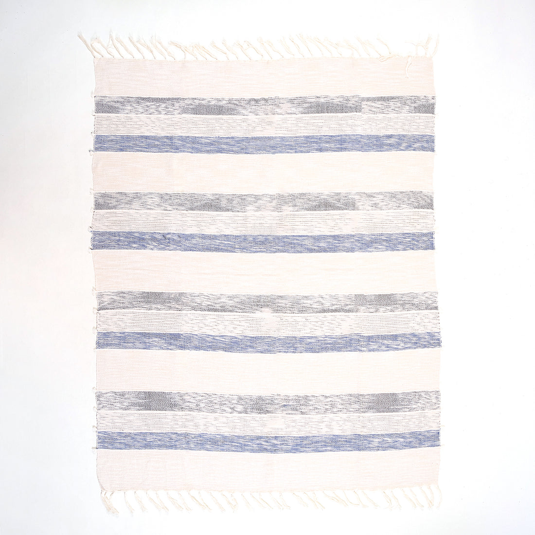 Handmade Cozy Blue Stripe Cotton Knitted Throw Blanket