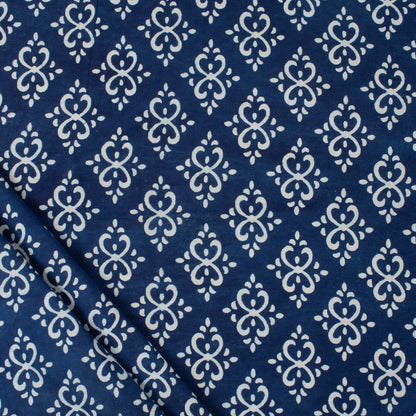 Handmade Indigo Blue Floral Print Cotton Fabric Material