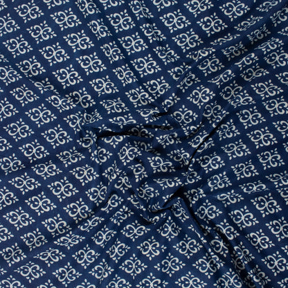 Handmade Indigo Blue Floral Print Cotton Fabric Material